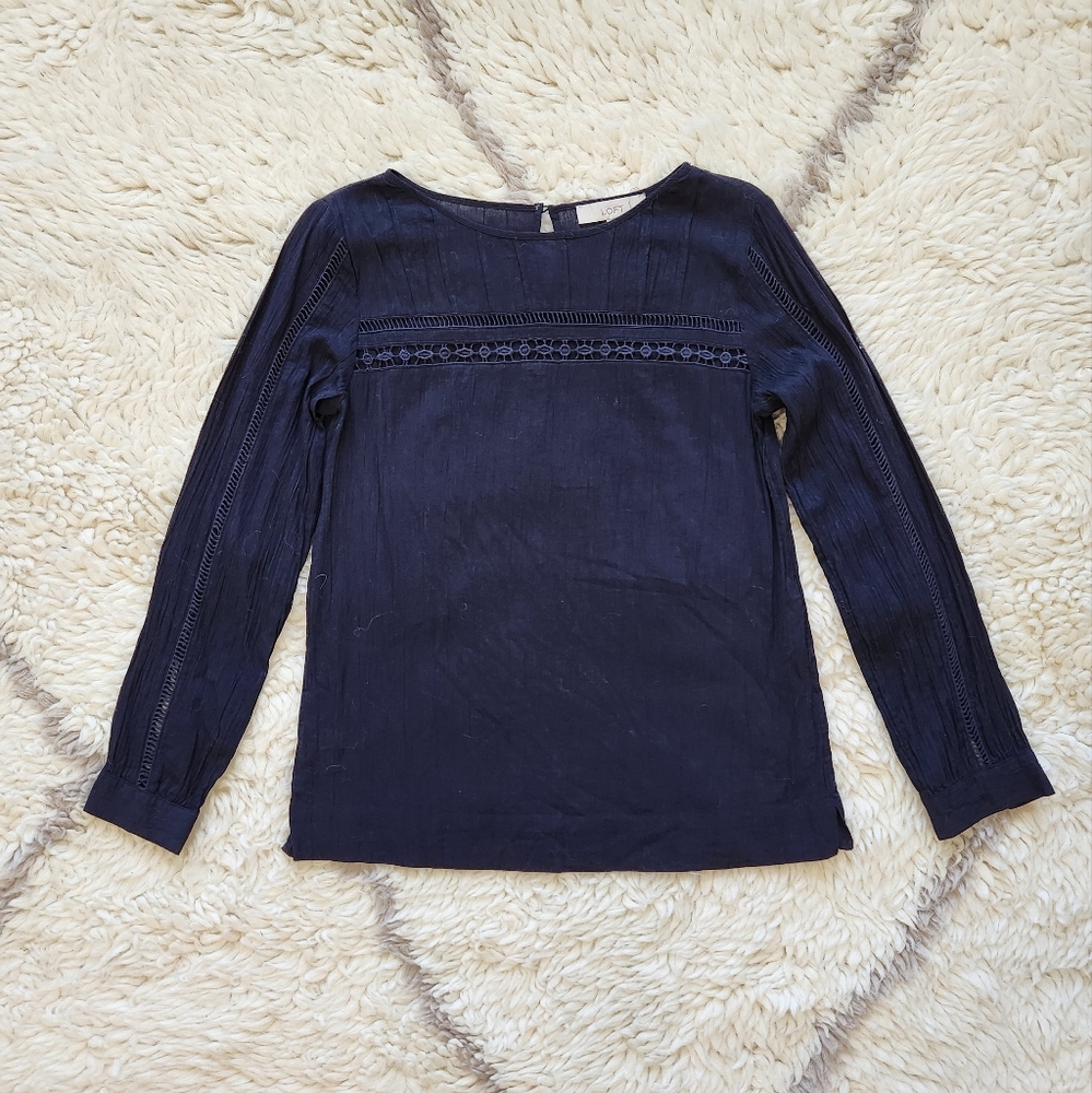 LOFT Gauze Long Sleeve Peasant Blouse Sz S